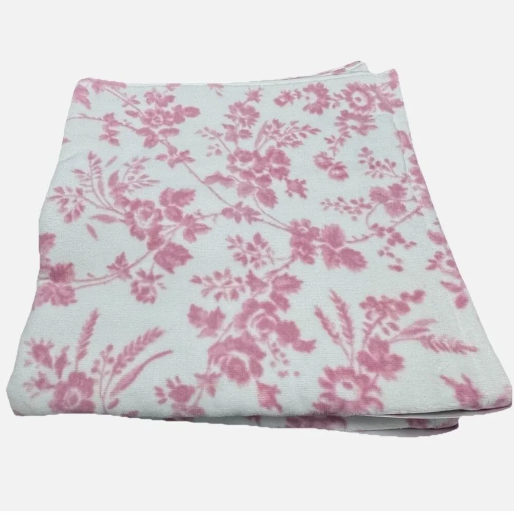 4pc Laura Ashley Pink Toile Floral Velour Bath Hand Towel Set Flowers NEW